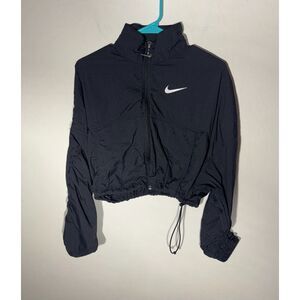 Nike Black Cropped Windbreaker Jacket Women’s Small Reflective Swoosh Active
